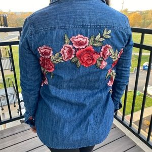 Hand embroidered denim long sleeve